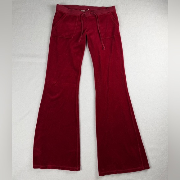Juicy Couture Women's Heritage Cotton Velour Wide Leg Track Pants Red Small - Picture 8 of 13
